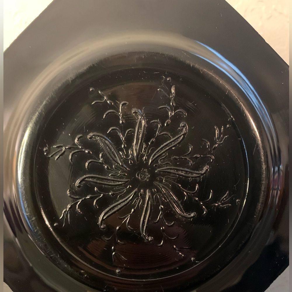 U. S. Glass Co. Depression Black Amethyst Scroll Salad Plate